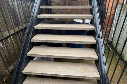 Fabricated outside staircase composite decking builders elegance architectural design planning permission building regulations.