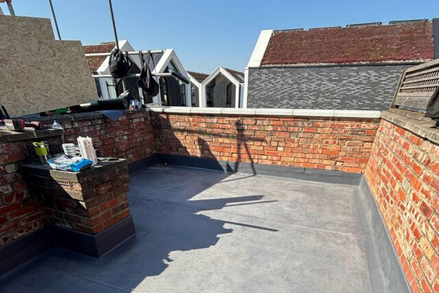 Flat Roof terrace refurbishment expert building company central London, coping stones, this beautifully new roof constructed with style.