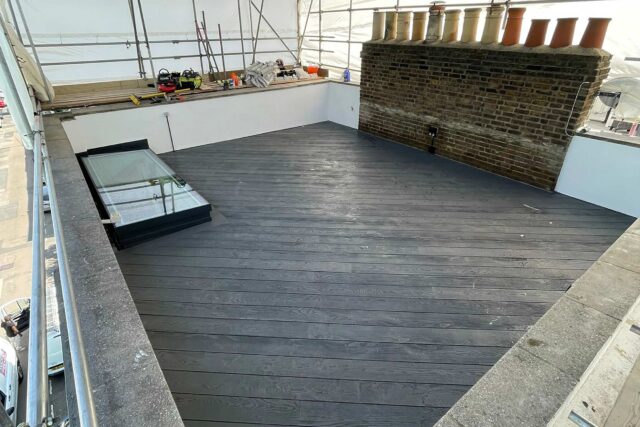 Flat roofer roof garden builders little Venice Maida Vale London we converted an underutilized butterfly roof into a functional terrace.