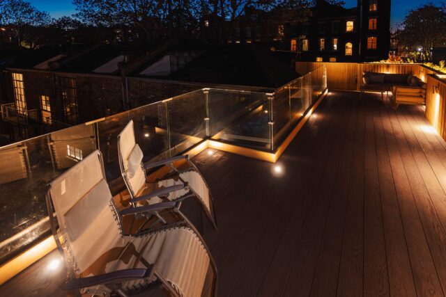 Luxury composite decking and contemporary roof terrace built in Highbury by LRG.