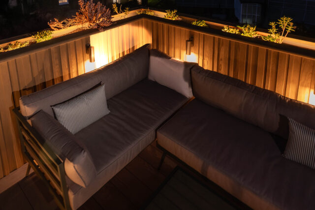 Contemporary living wall installation on a luxury North London roof garden.